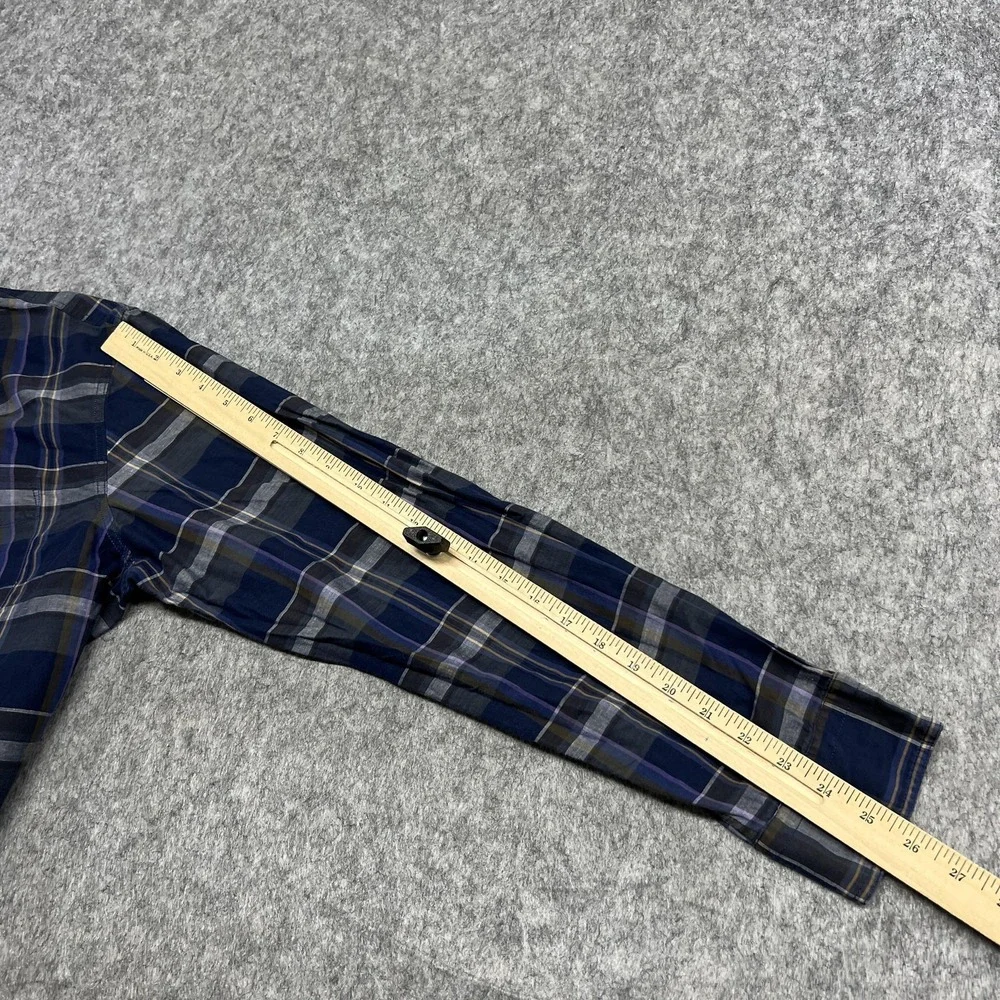 Banana Republic Shirt Mens Large Blue Plaid Linen Organic Cotton Untucked Button